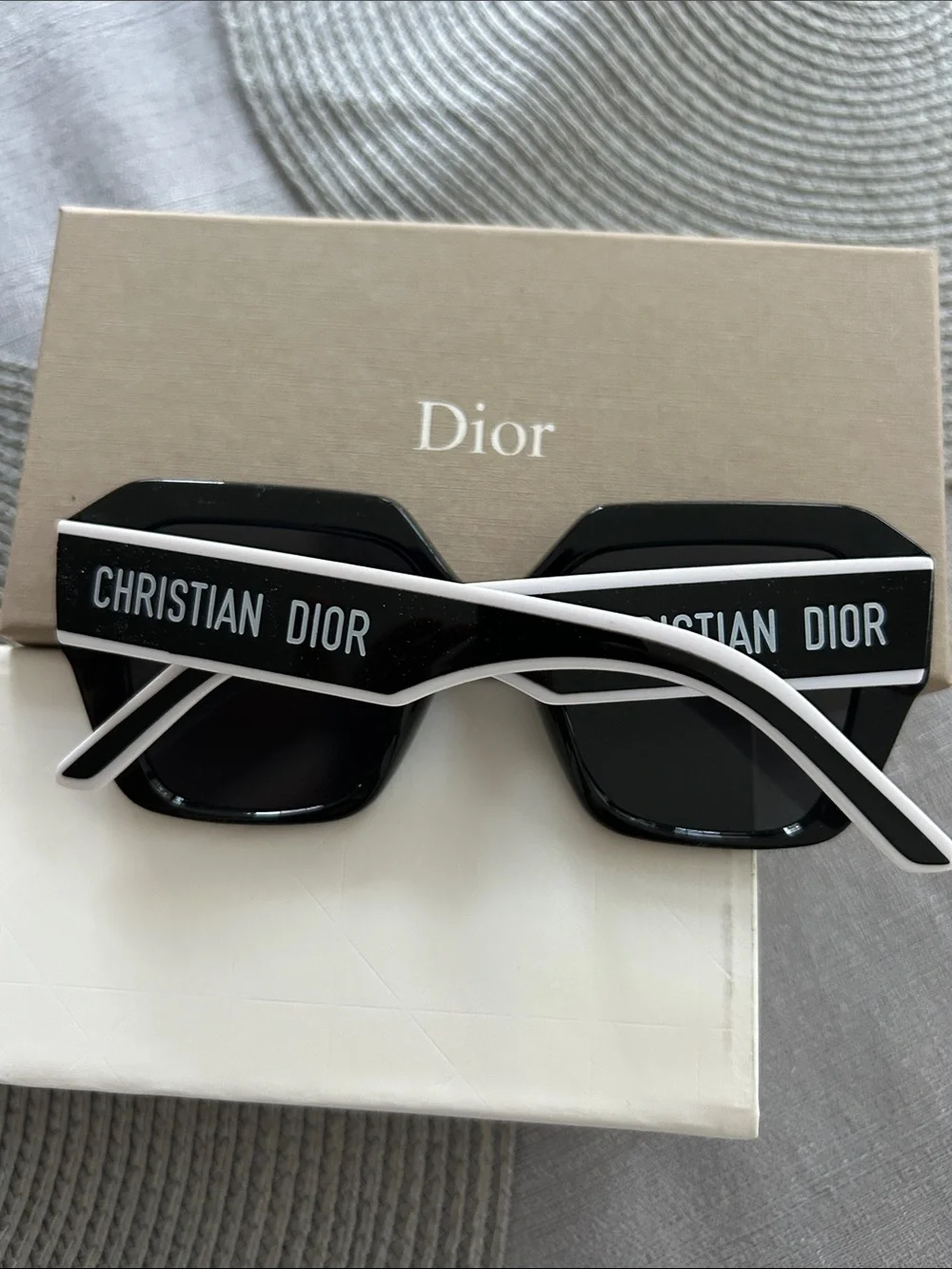 Dior Black Oversized Hexagonal Sunglasses with Gold Star Accents